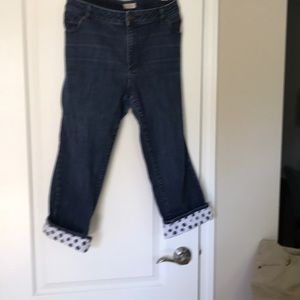 Crop pants navy blue denim with polka dot cuffs
